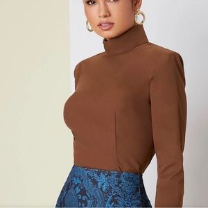 Caramel Coloured High Neck Blouse